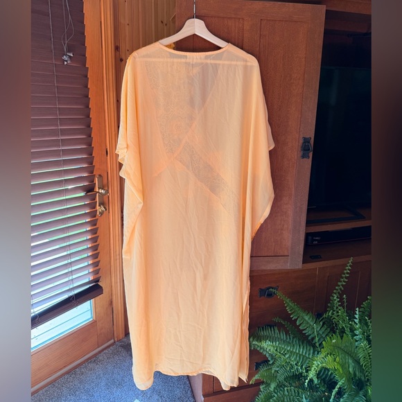 By Anthropologie Sheet Lace Kaftan Orange Peach One Size - Picture 6 of 11